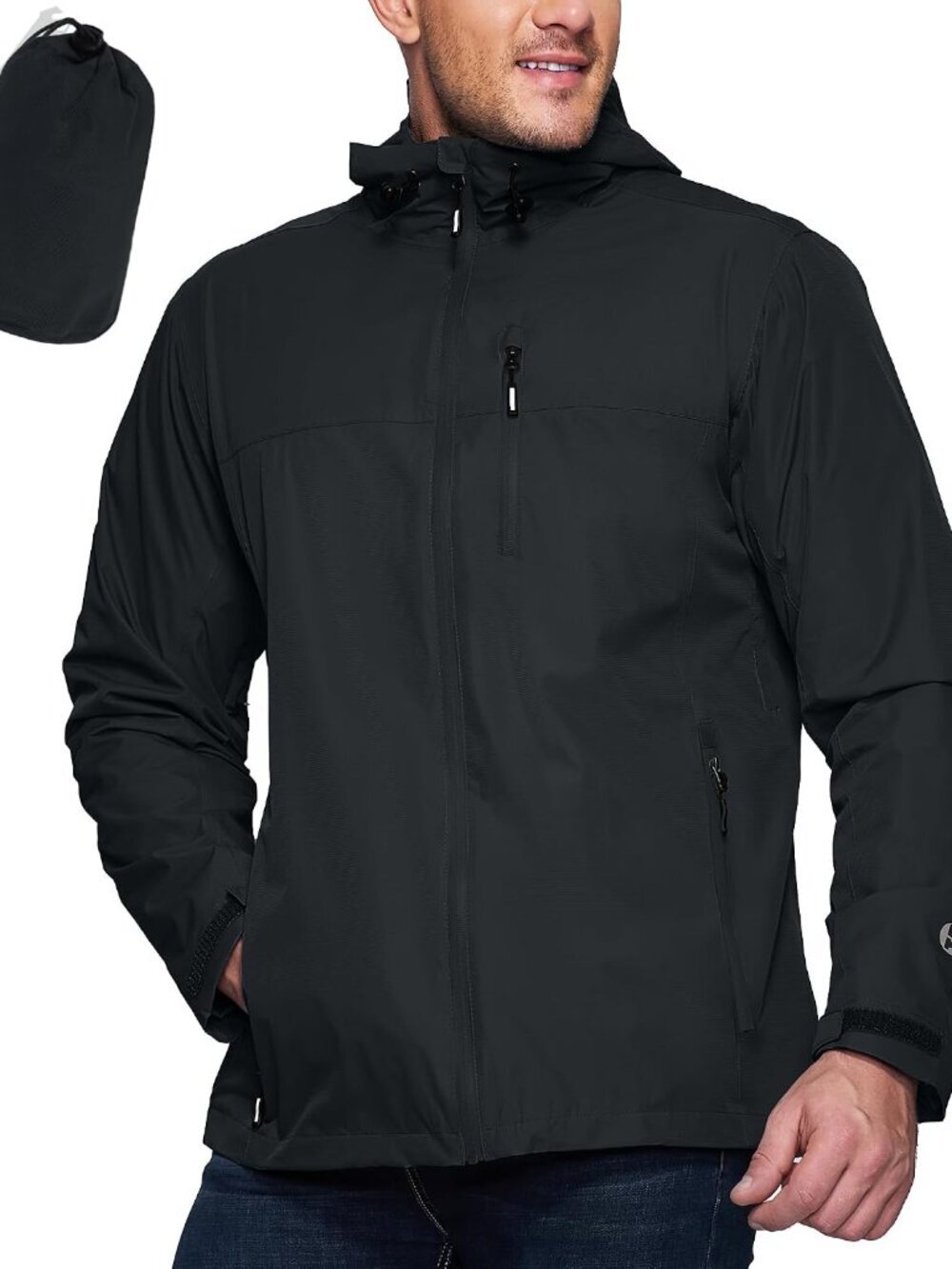 Men's Packable Rain Jacket Waterproof Lightweight Raincoat with Hood Windproof C